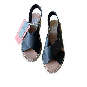 Black Xti Vegan Espadrille Sandals With Jute-Wrapped Platform & Cross-Strap Desi